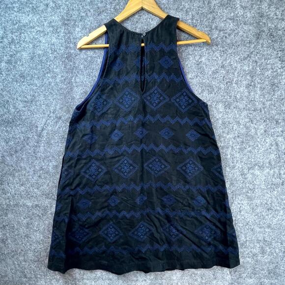 Aritzia Wilfred Trompette Dress Women L Black Blue Geometric Linen Summery Swing - Picture 2 of 6